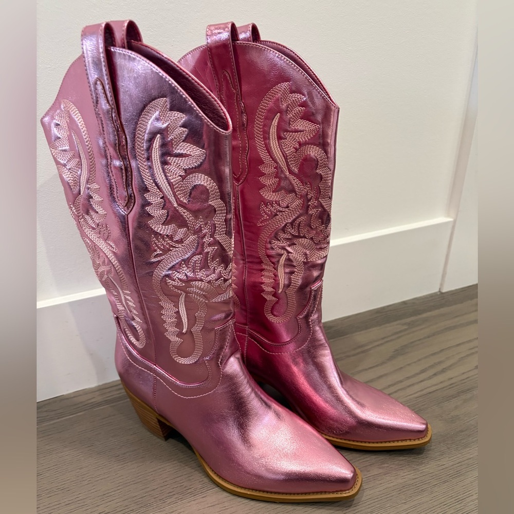 Pink Metallic‎ Cowgirl Western Cowboy Chunky Heeled Boots Size 9